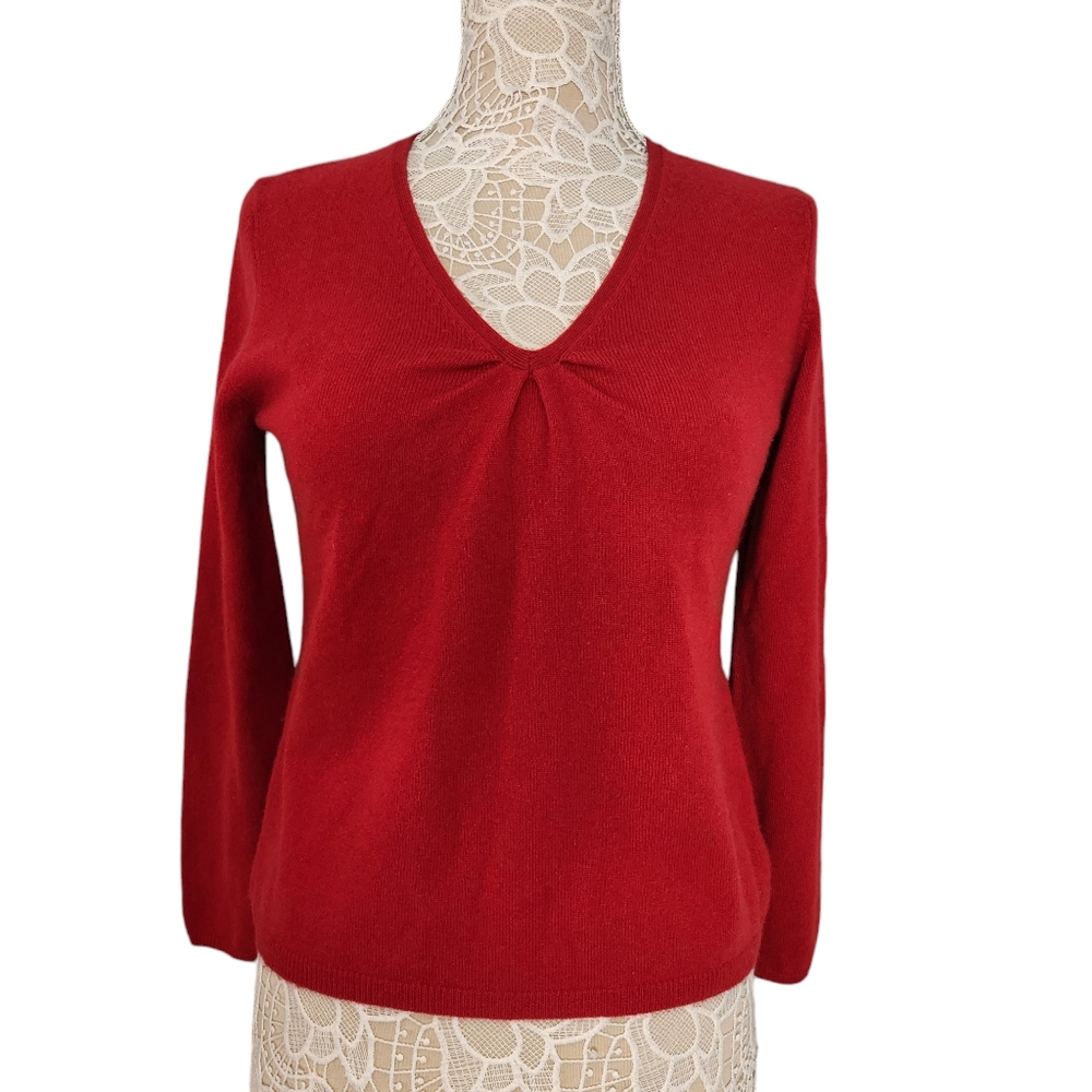 VTG talbots 100% Cashmere pleated v neck sweater size MP